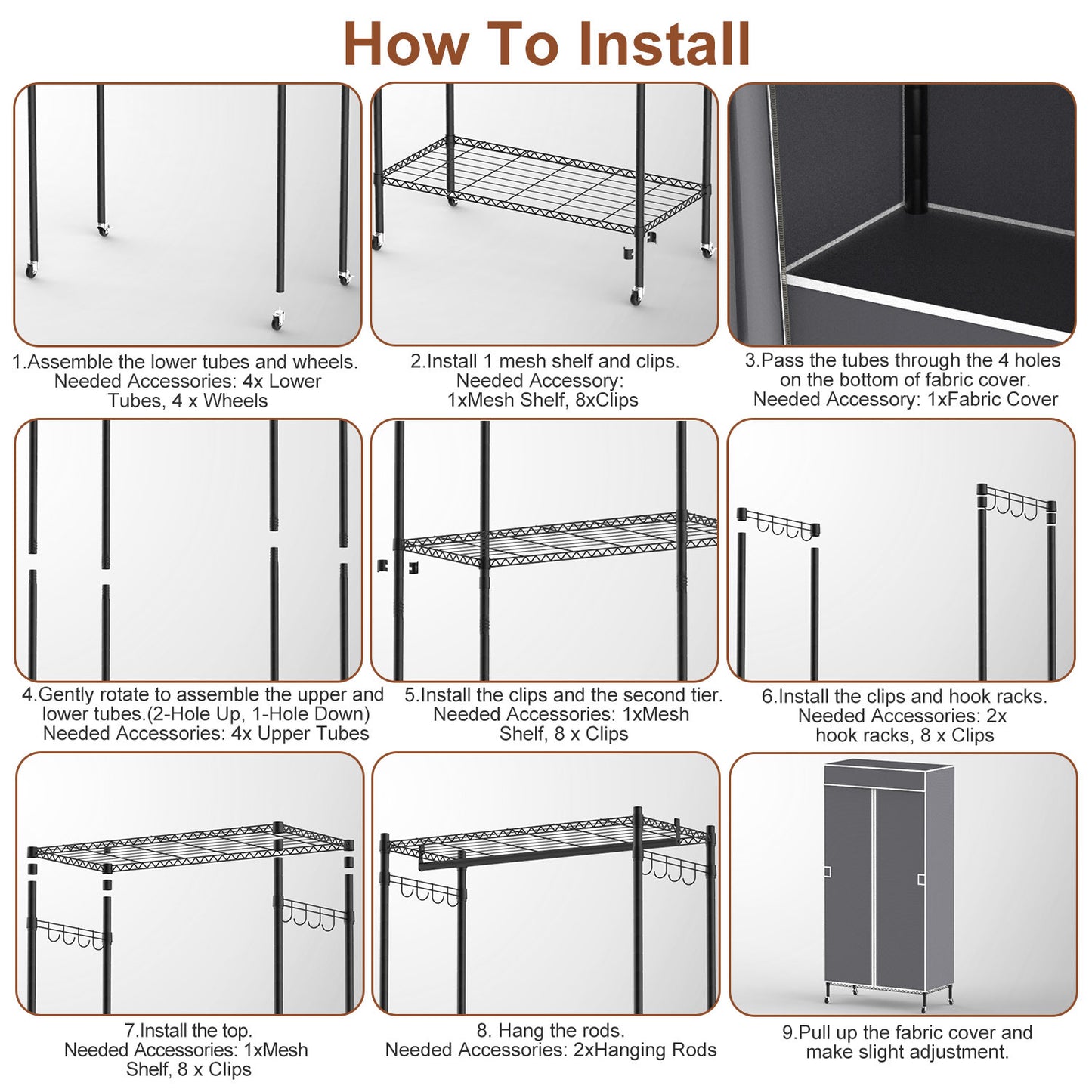 2-Tier Clothing Rack with Cover | Portable Wardrobe Closet with Wheels, Hanging Rods & Hook Racks