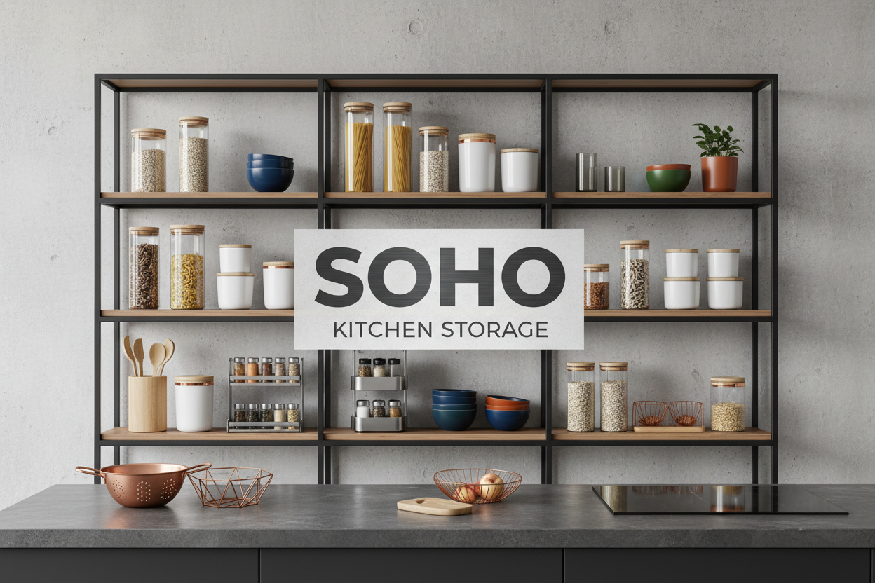 home Kitchen Storage banner designe text soho